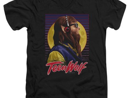 TEEN WOLF : HEADPHONE WOLF S\S ADULT V NECK T-SHIRT 30\1 Black XL Supply